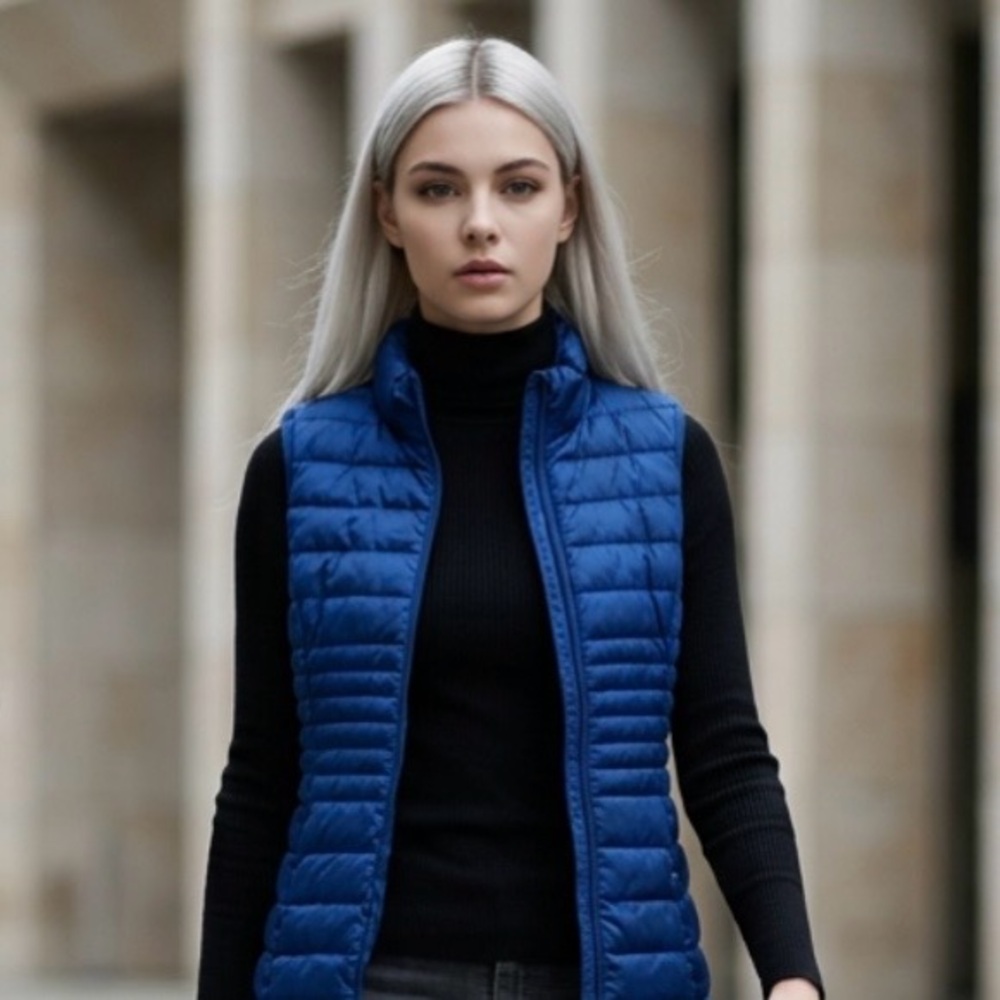 2 for $30 ✅Women's Long Velvet Puffer Vest - Royal Blue